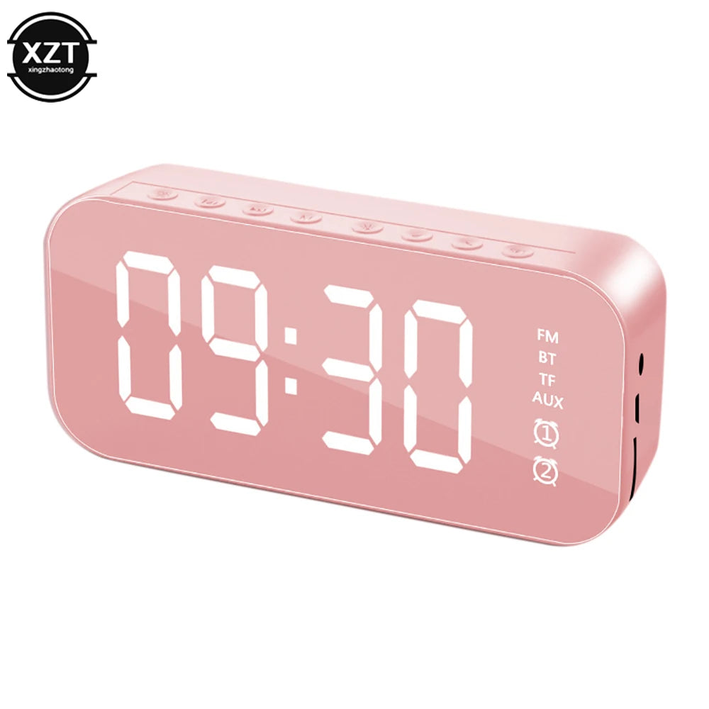 Mirror Wireless Bluetooth Speaker with FM Radio Mini Portable Card Mirror Sound Box with Alarm Clock for Mobile Phone Computer