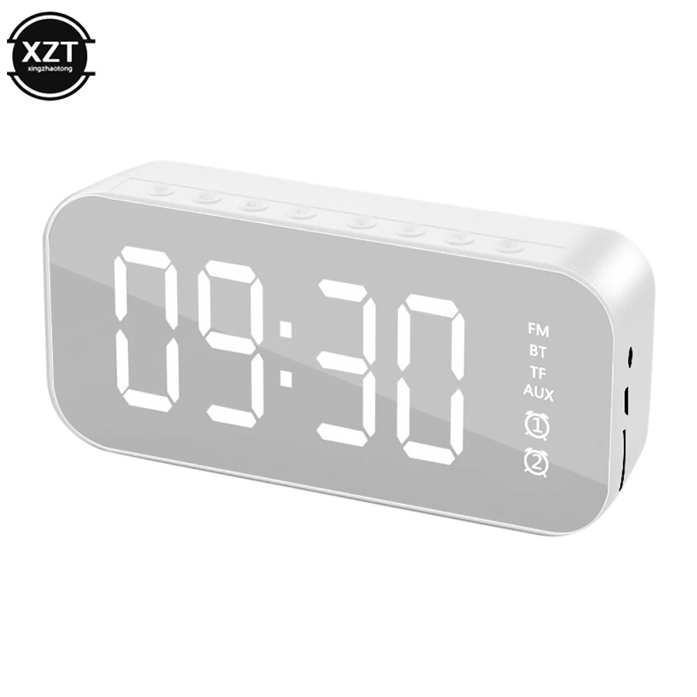 Mirror Wireless Bluetooth Speaker with FM Radio Mini Portable Card Mirror Sound Box with Alarm Clock for Mobile Phone Computer