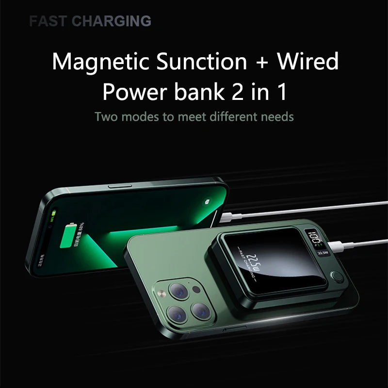 Magnetic Qi Wireless Charger Power Bank with a huge display