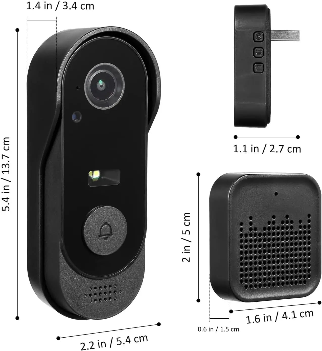 WiFi Wireless Smart Doorbell Camera with Battery 1000mAh Cloud Storage Video Intercom Outdoor Night Vision HD IR Waterproof Home