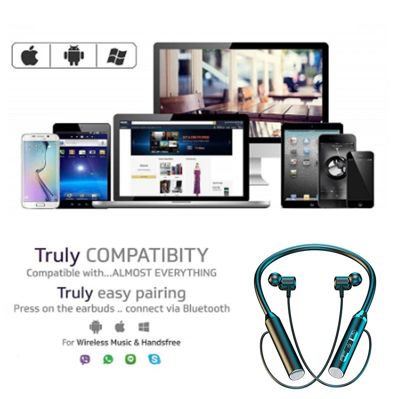 Wireless Bluetooth Earphones Neckband Headphones with led display