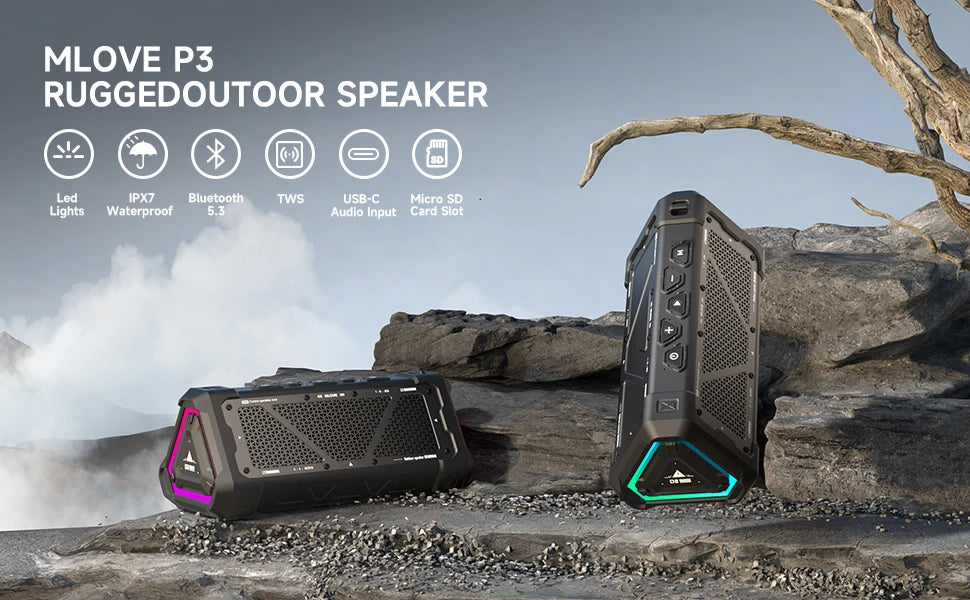 MLOVE P3 Outdoor Bluetooth Speaker, 40W Output Power Bluetooth 5.3, RGB Speaker Lights