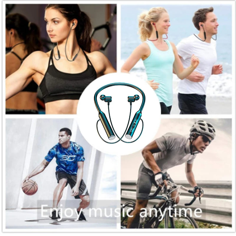 Wireless Bluetooth Earphones Neckband Headphones with led display