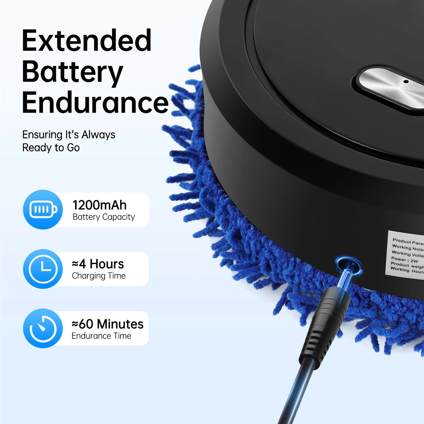 Intelligent Mop Robot - 2 in 1 Wet and Dry Robot for Wooden and Tile Floors, Quiet (60 dB), 30 Minutes Operating Time. Best cleaning technology for the year