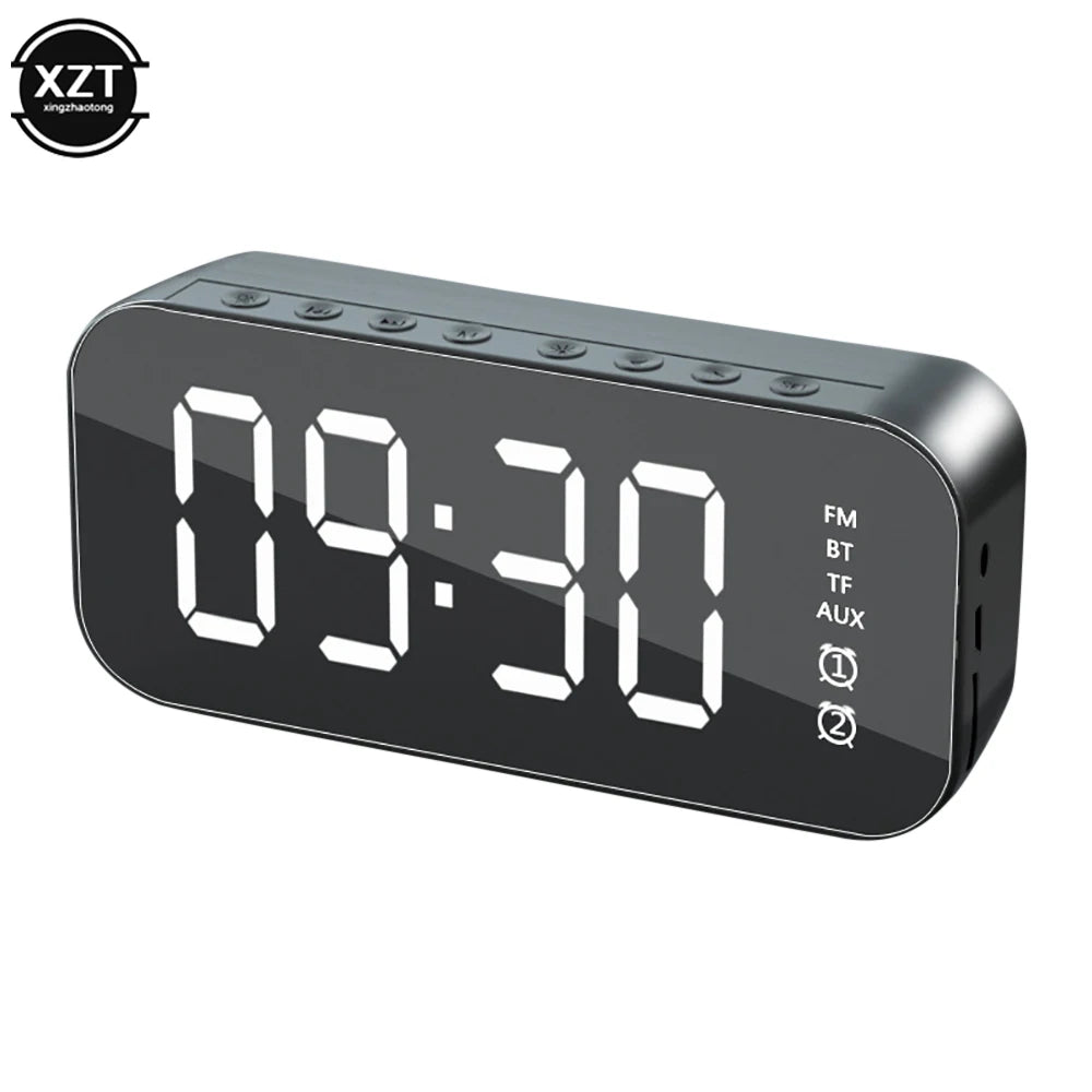 Mirror Wireless Bluetooth Speaker with FM Radio Mini Portable Card Mirror Sound Box with Alarm Clock for Mobile Phone Computer