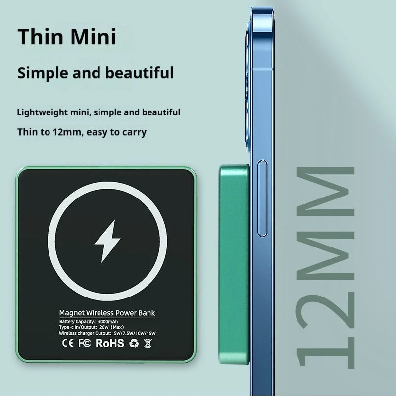 Xilecaly For Magsafe Power Bank 10000mAh Wireless Magnetic PowerBank Ultra Thin External Battery