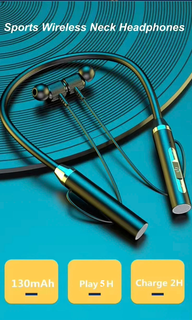 Wireless Bluetooth Earphones Neckband Headphones with led display