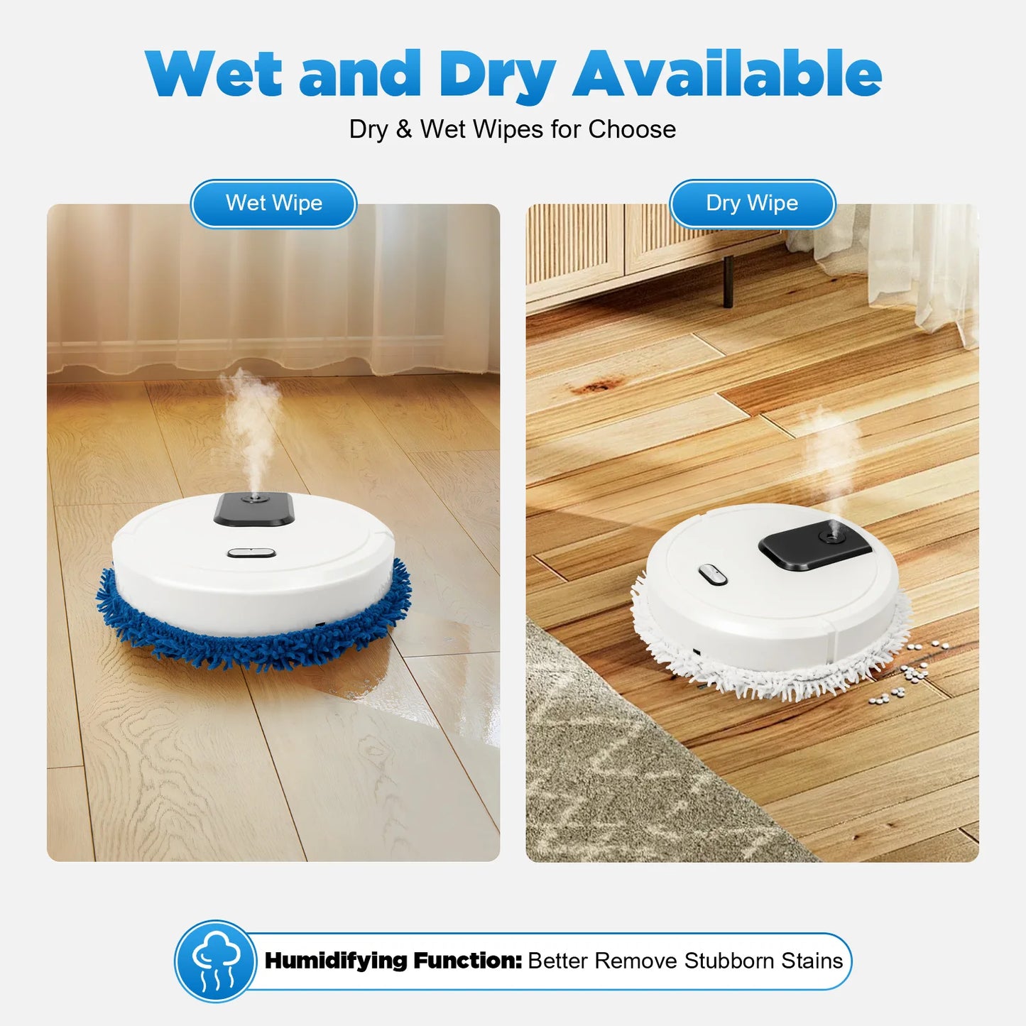 Intelligent Mop Robot - 2 in 1 Wet and Dry Robot for Wooden and Tile Floors, Quiet (60 dB), 30 Minutes Operating Time. Best cleaning technology for the year