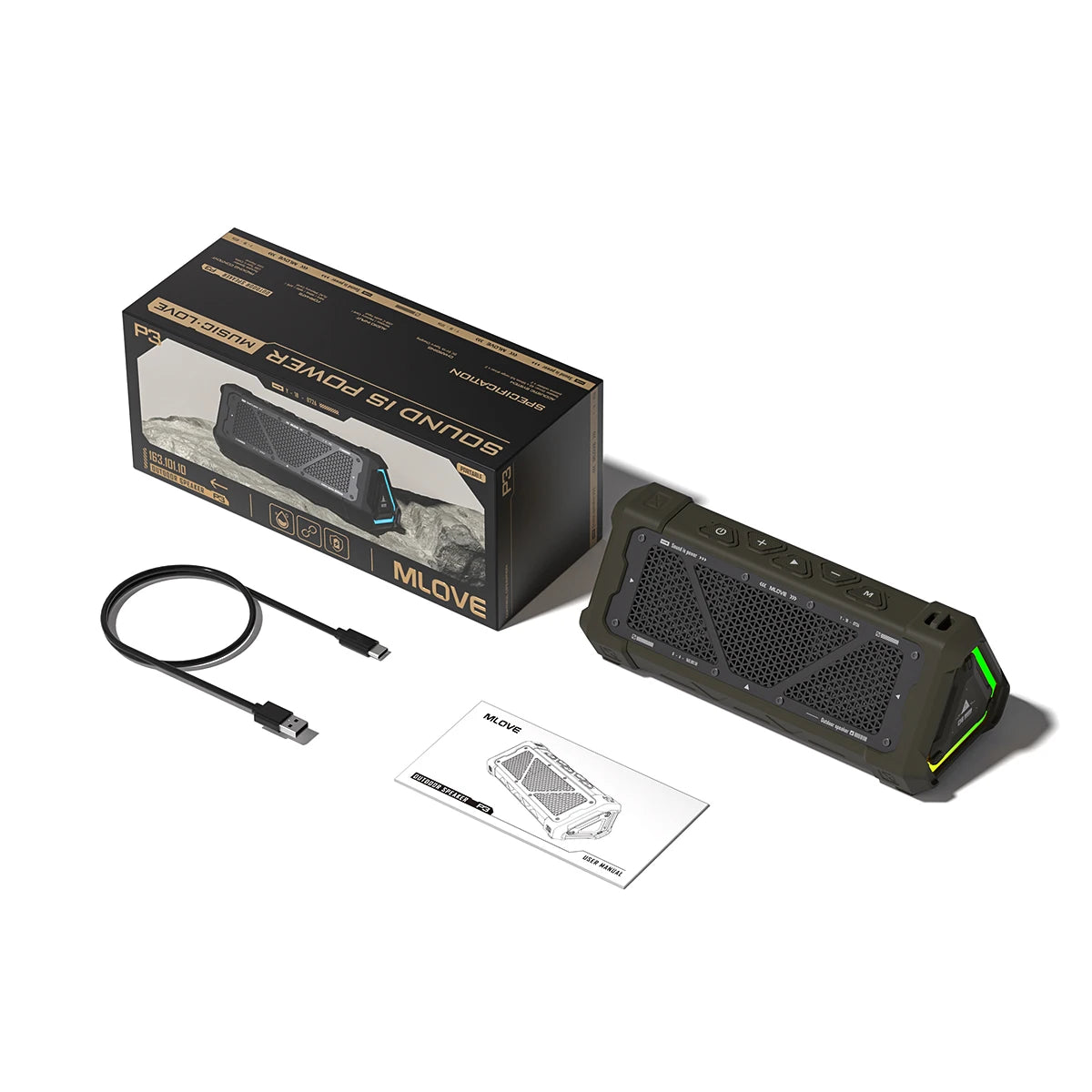 MLOVE P3 Outdoor Bluetooth Speaker, 40W Output Power Bluetooth 5.3, RGB Speaker Lights