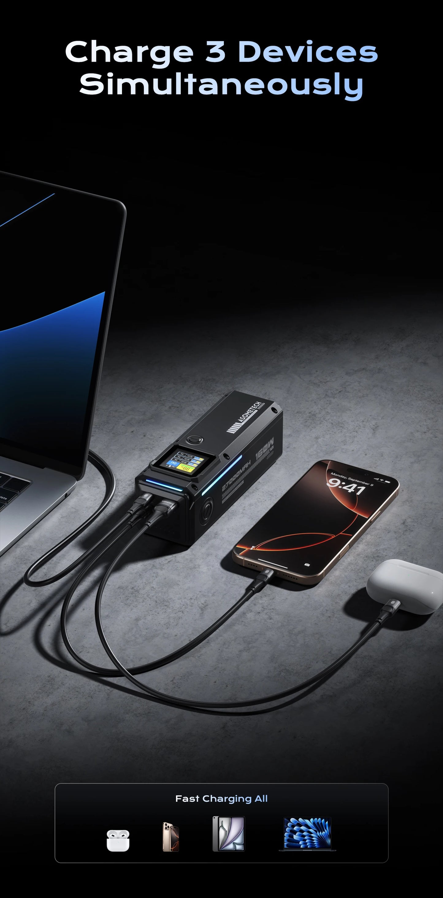 160W Power Bank 27000mAh 140W PD for long vacation &big electronics