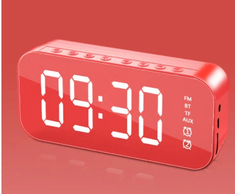 Mirror Wireless Bluetooth Speaker with FM Radio Mini Portable Card Mirror Sound Box with Alarm Clock for Mobile Phone Computer