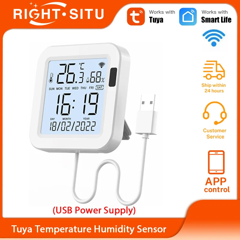 Tuya Temperature and Humidity Smart Sensor With Backlight for Smart Home var WiFi SmartLife Work with Alexa Google Assistant