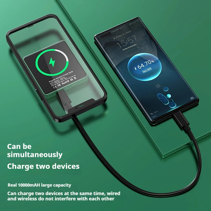 Xilecaly For Magsafe Power Bank 10000mAh Wireless Magnetic PowerBank Ultra Thin External Battery