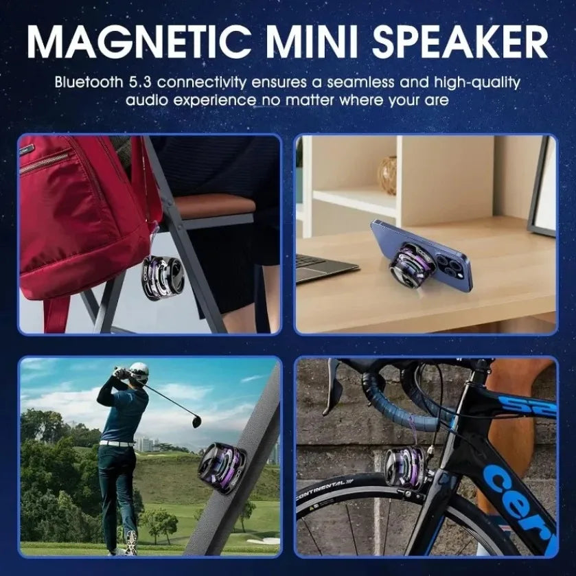 Mini Travel Stereo Outdoor Magnetic Bluetooth Speaker Wireless with RGB Color Light and Phone Holder for phones