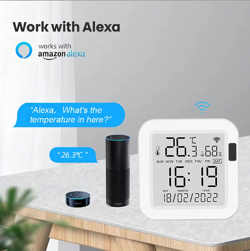 Tuya Temperature and Humidity Smart Sensor With Backlight for Smart Home var WiFi SmartLife Work with Alexa Google Assistant