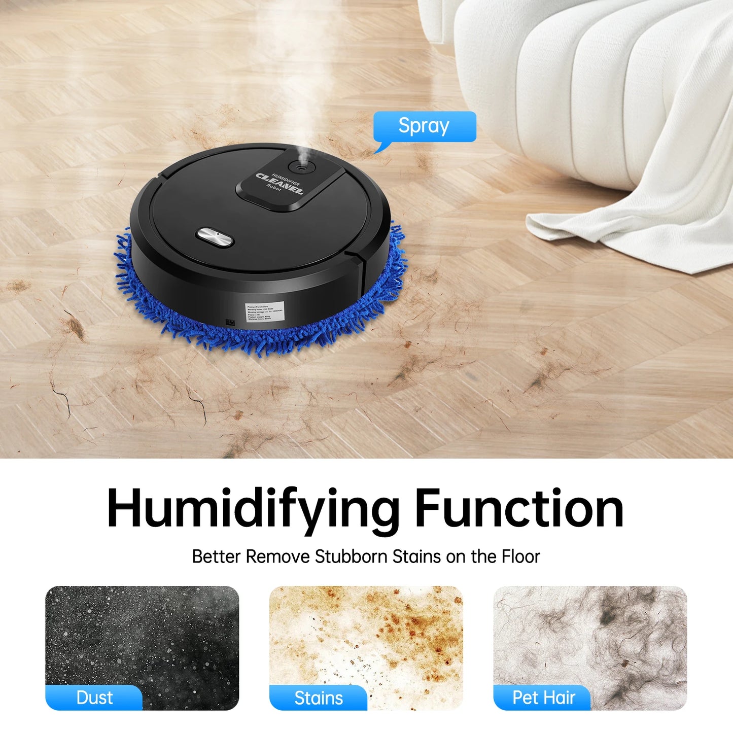 Intelligent Mop Robot - 2 in 1 Wet and Dry Robot for Wooden and Tile Floors, Quiet (60 dB), 30 Minutes Operating Time. Best cleaning technology for the year