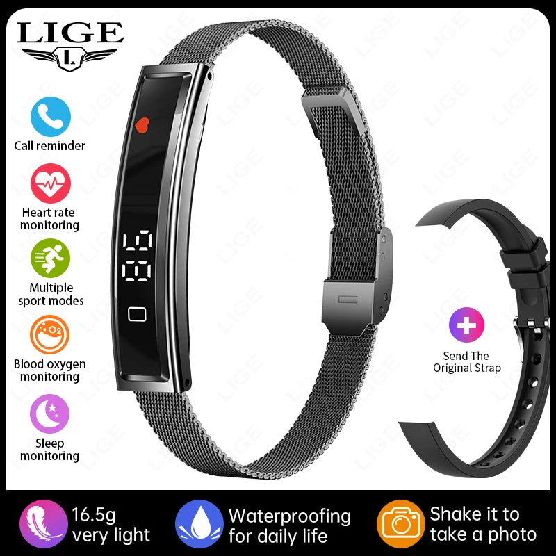 LIGE Call Reminder Smart Bracelet Fitness Sleep Tracker Heart Rate Stress HRV Health Monitor Step Counting Sport Smartwatch Band
