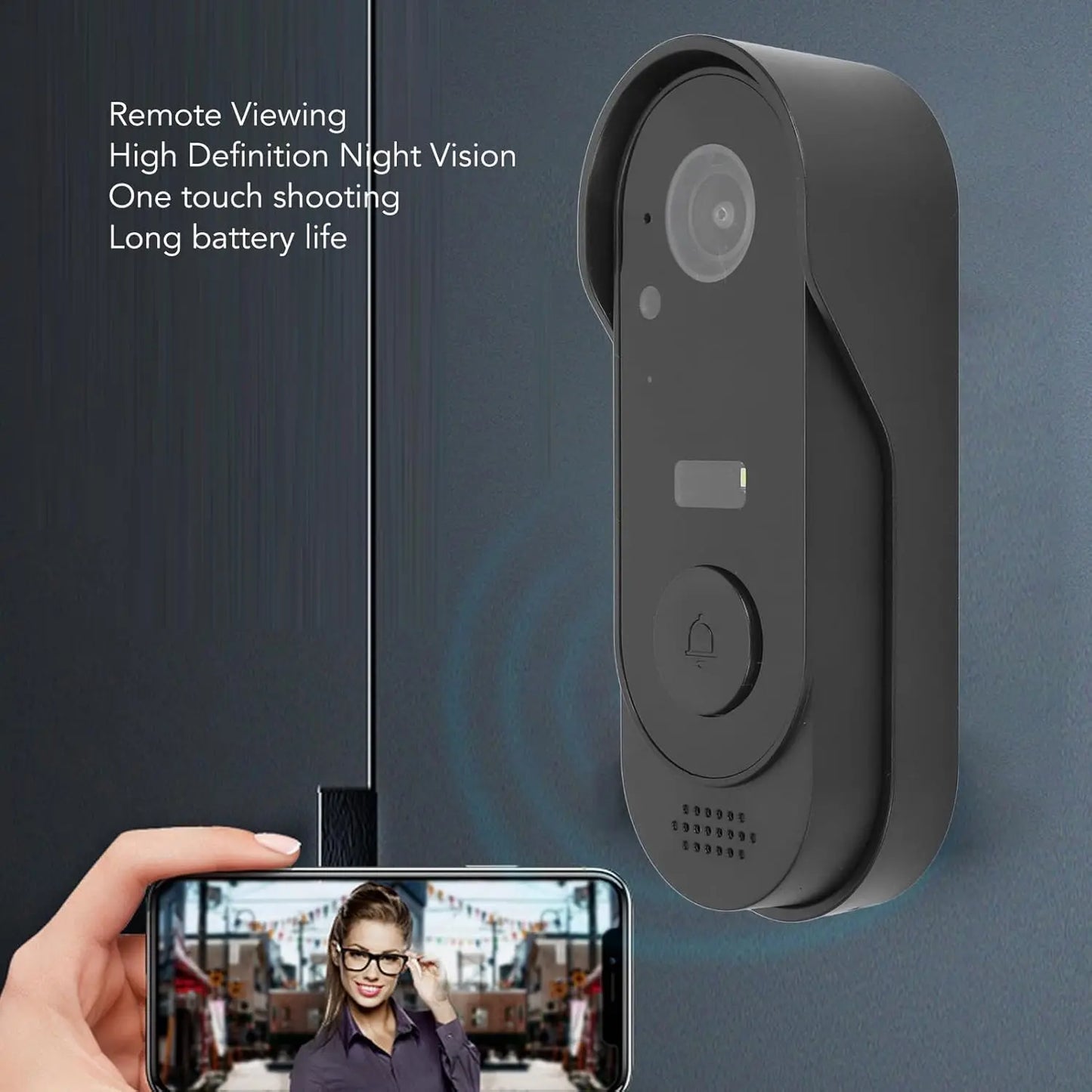 WiFi Wireless Smart Doorbell Camera with Battery 1000mAh Cloud Storage Video Intercom Outdoor Night Vision HD IR Waterproof Home