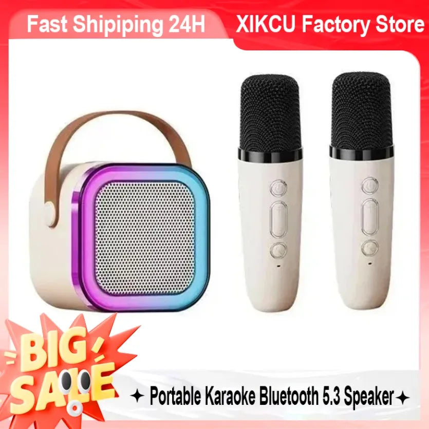 Karaoke Bluetooth 5.3 Speaker Machine PA System with 2 Wireless Microphones Home Family Singing Children's Gifts
