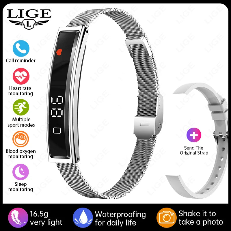 LIGE Call Reminder Smart Bracelet Fitness Sleep Tracker Heart Rate Stress HRV Health Monitor Step Counting Sport Smartwatch Band