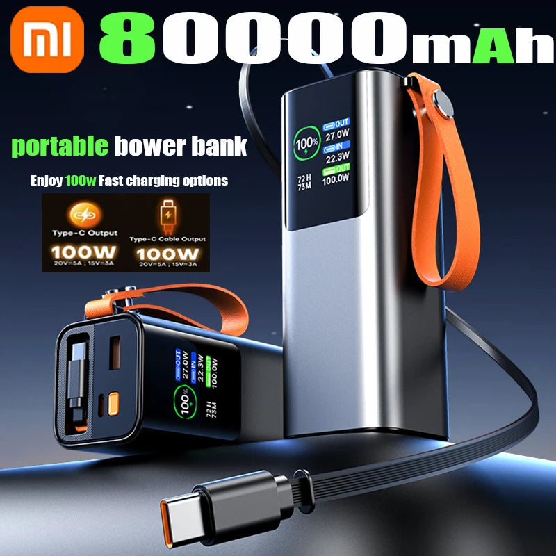 100W 80000mAh Power Bank Portable PD External Battery LED Power Bank for laptops Fast Charge Power Station