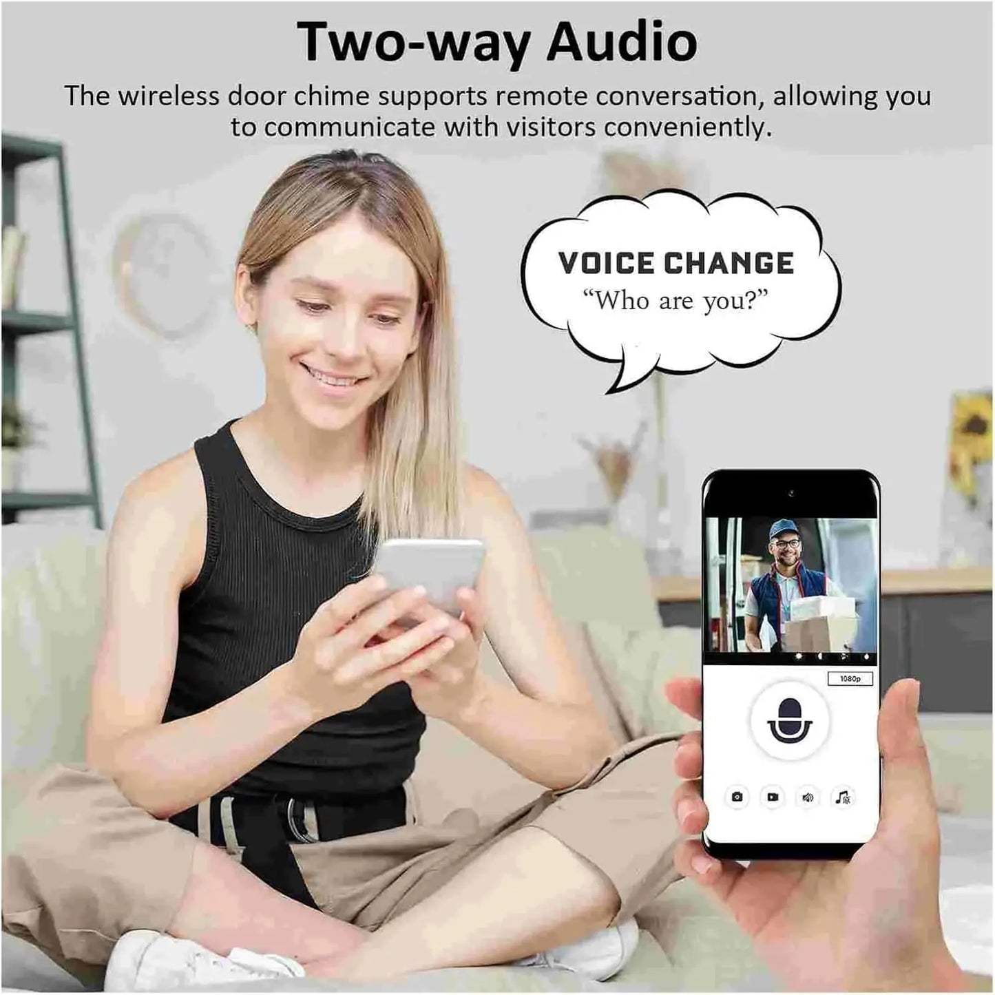 WiFi Wireless Smart Doorbell Camera with Battery 1000mAh Cloud Storage Video Intercom Outdoor Night Vision HD IR Waterproof Home