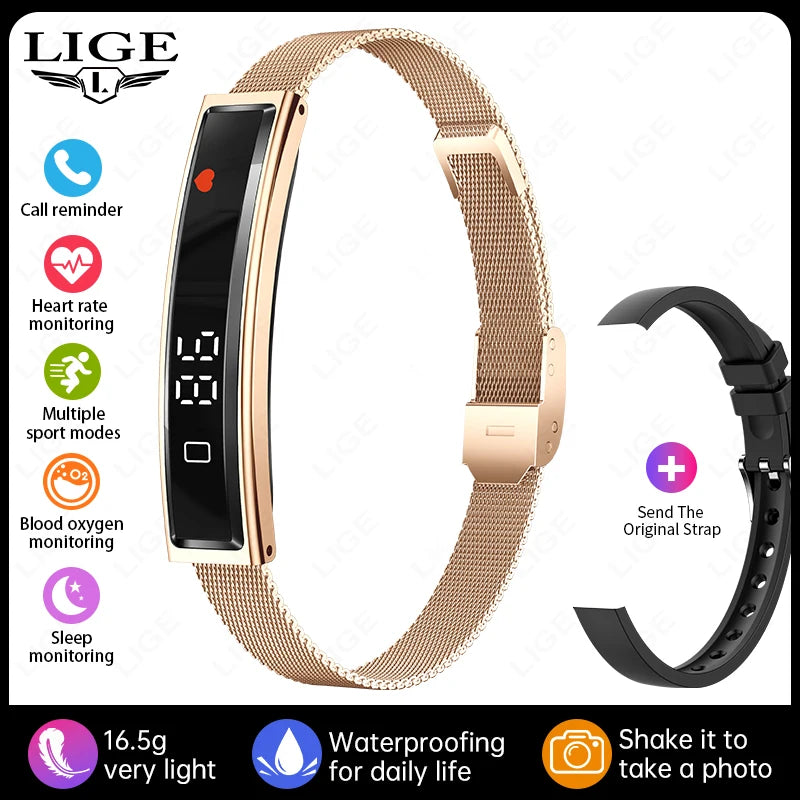 LIGE Call Reminder Smart Bracelet Fitness Sleep Tracker Heart Rate Stress HRV Health Monitor Step Counting Sport Smartwatch Band